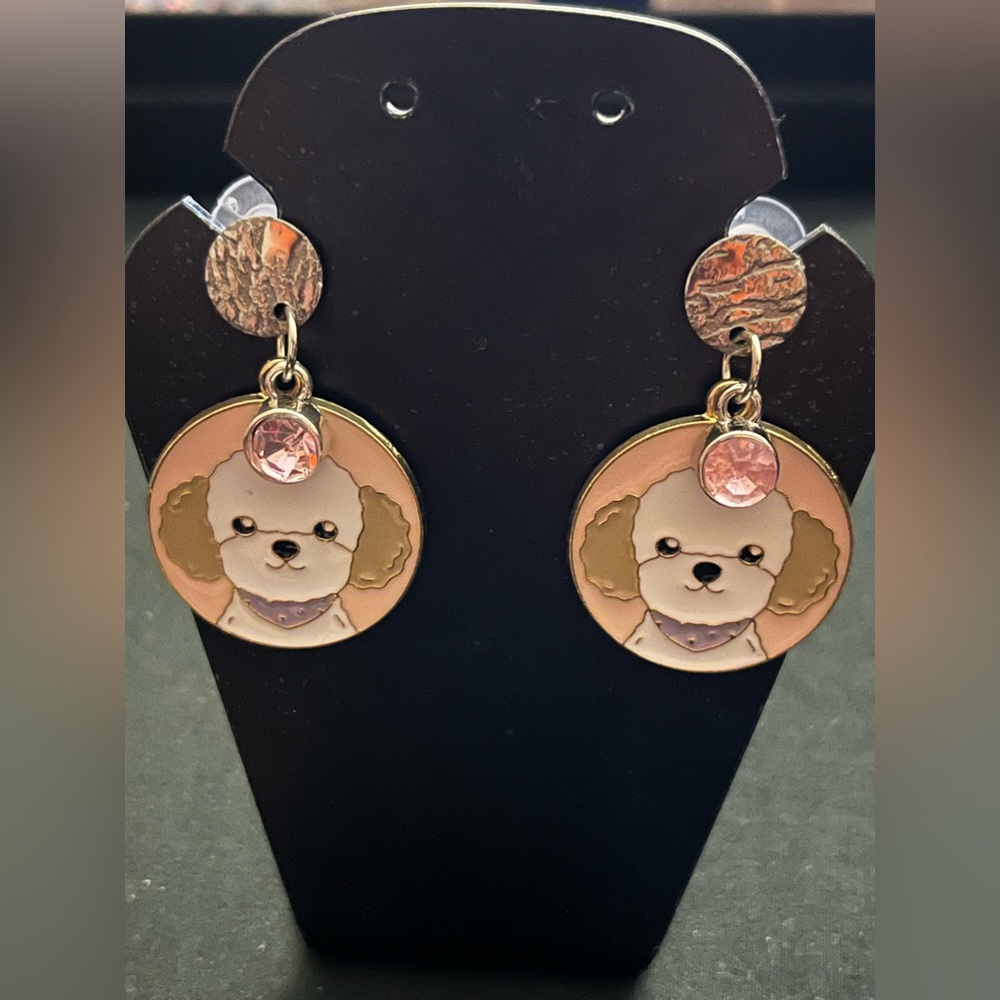 SGC619 handcrafted poodle dog Boho Dangle  Earrings with Glass Charms